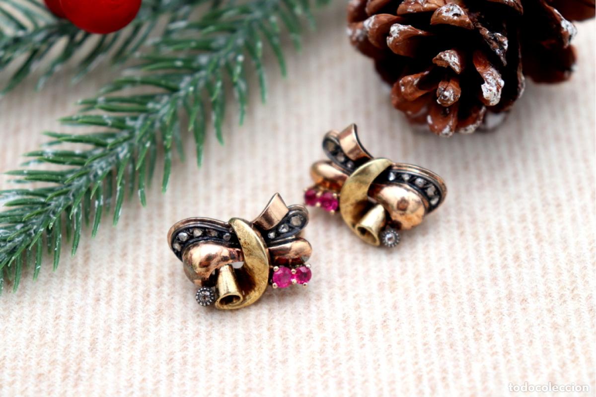 Joyeria: Pendientes en oro de 19,2K con diamantes y rub&iacute;es. - Foto 4