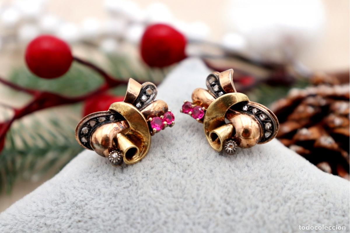 Joyeria: Pendientes en oro de 19,2K con diamantes y rub&iacute;es. - Foto 6
