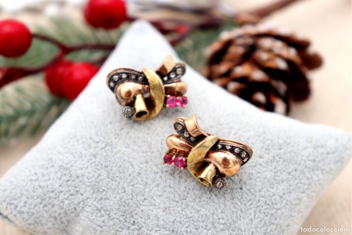Joyeria: Pendientes en oro de 19,2K con diamantes y rub&iacute;es. - Foto 7