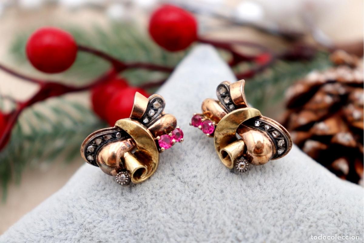 Joyeria: Pendientes en oro de 19,2K con diamantes y rub&iacute;es. - Foto 1