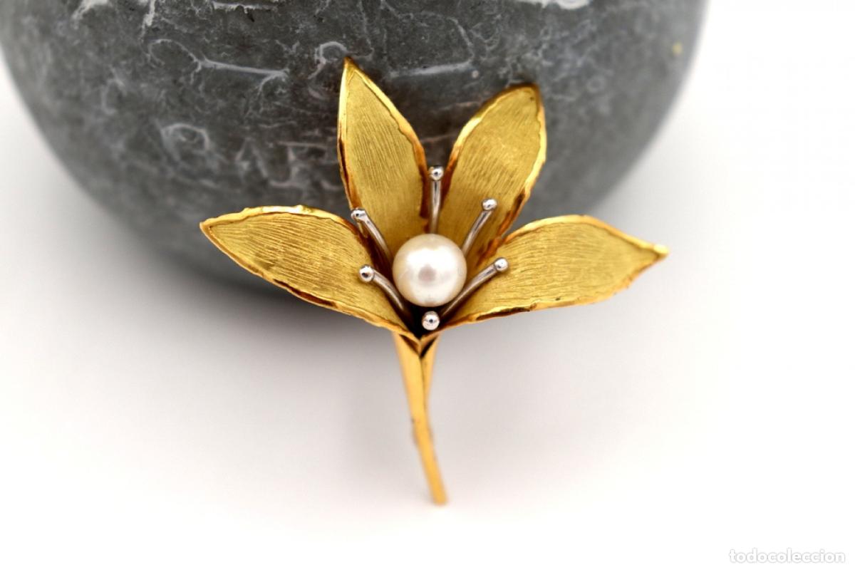 Joyeria: Broche de Oro de 19,2 K con Perla - Flor - Foto 2