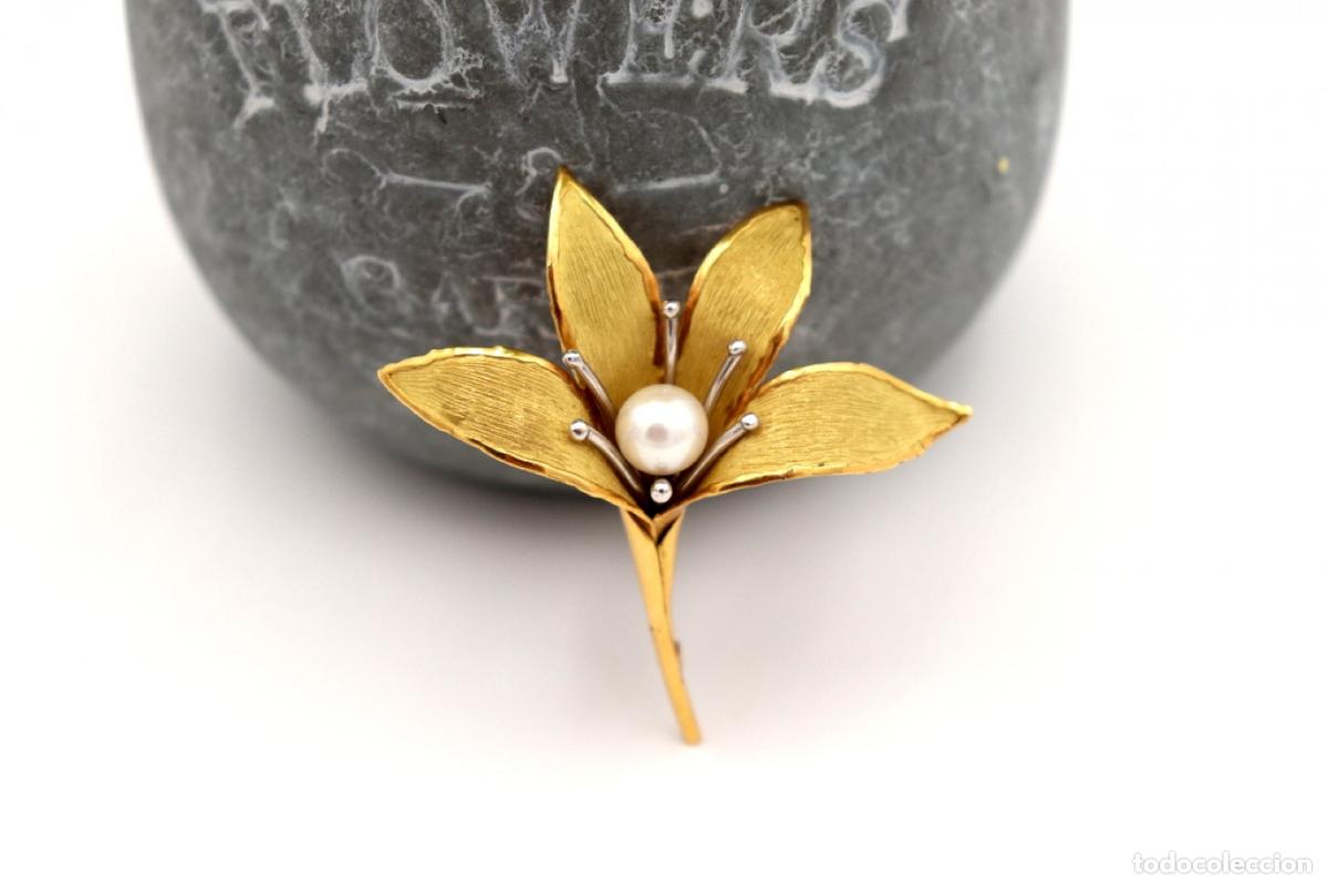 Joyeria: Broche de Oro de 19,2 K con Perla - Flor - Foto 3
