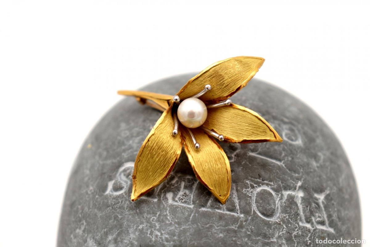 Joyeria: Broche de Oro de 19,2 K con Perla - Flor - Foto 4