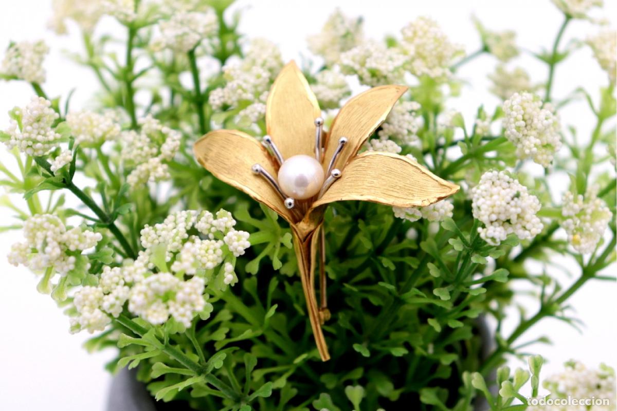Joyeria: Broche de Oro de 19,2 K con Perla - Flor - Foto 7
