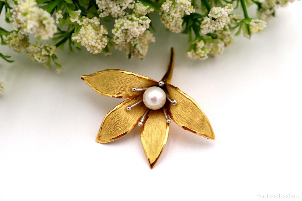 Joyeria: Broche de Oro de 19,2 K con Perla - Flor - Foto 1