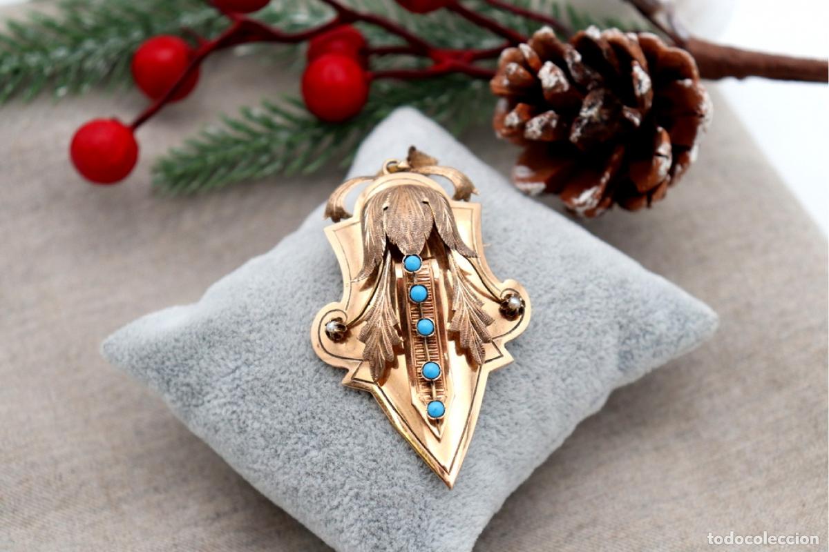Joyeria: Broche de Oro 19,2K con perla y turquesa. - Foto 3