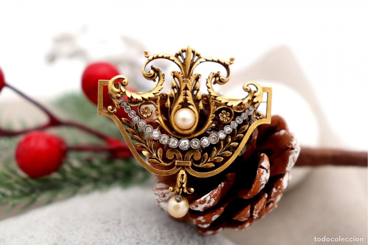 Joyeria: Broche de oro de 19,2 quilates con perlas y diamantes - Foto 3