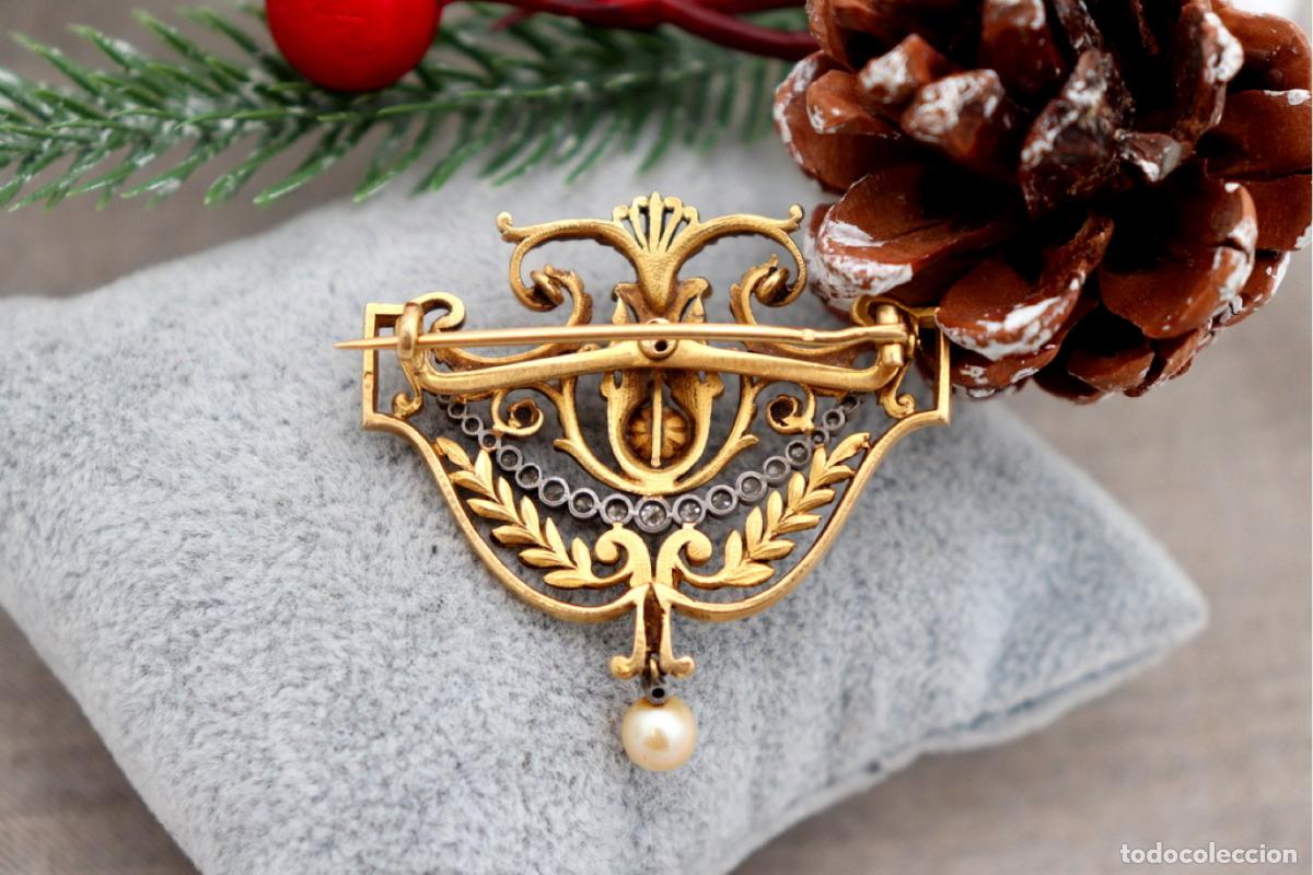 Joyeria: Broche de oro de 19,2 quilates con perlas y diamantes - Foto 4