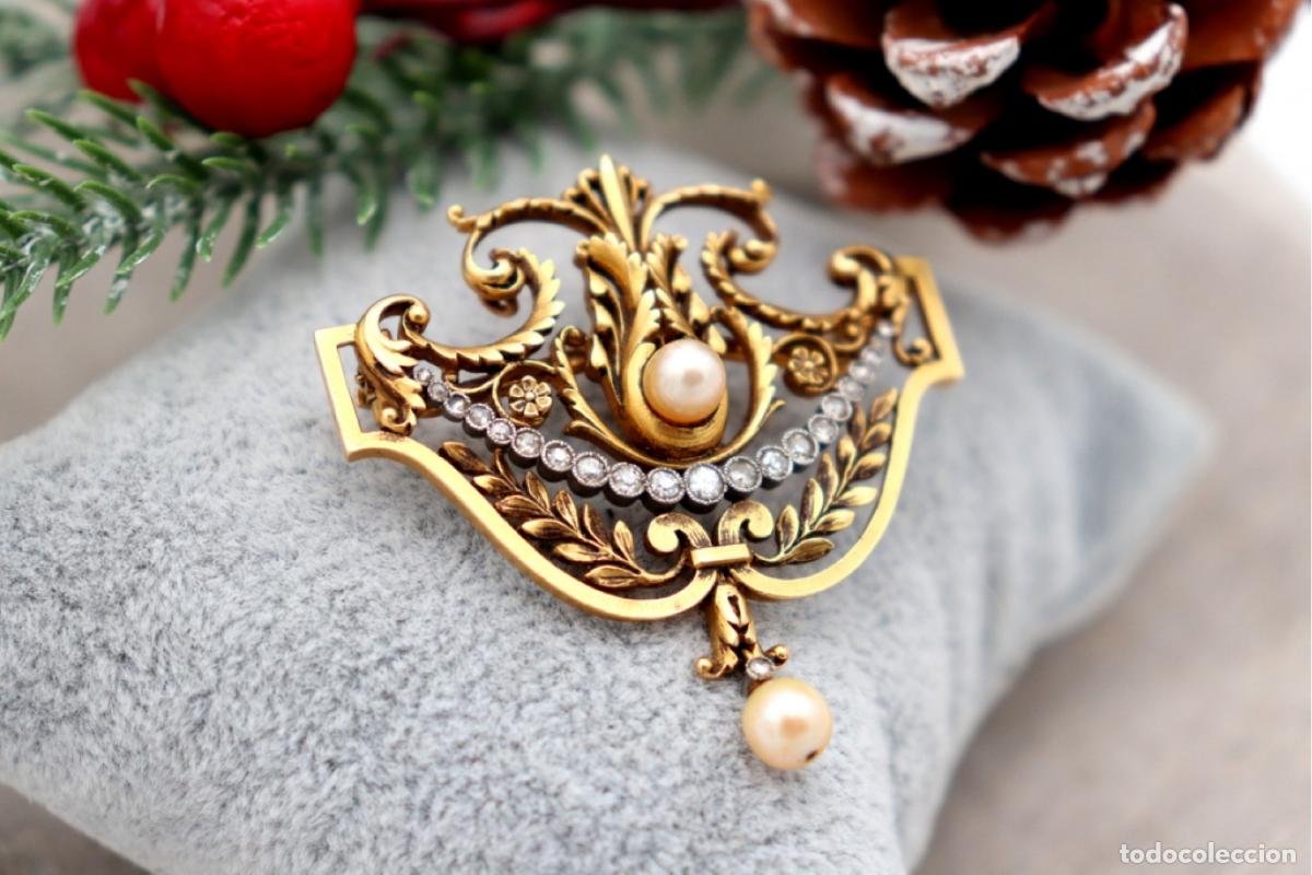 Joyeria: Broche de oro de 19,2 quilates con perlas y diamantes - Foto 6
