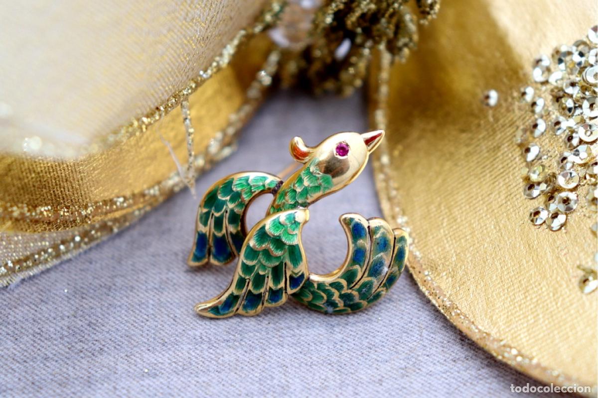 Joyeria: Broche de oro de 19,2 quilates con rub&iacute; - P&aacute;jaro - Foto 1