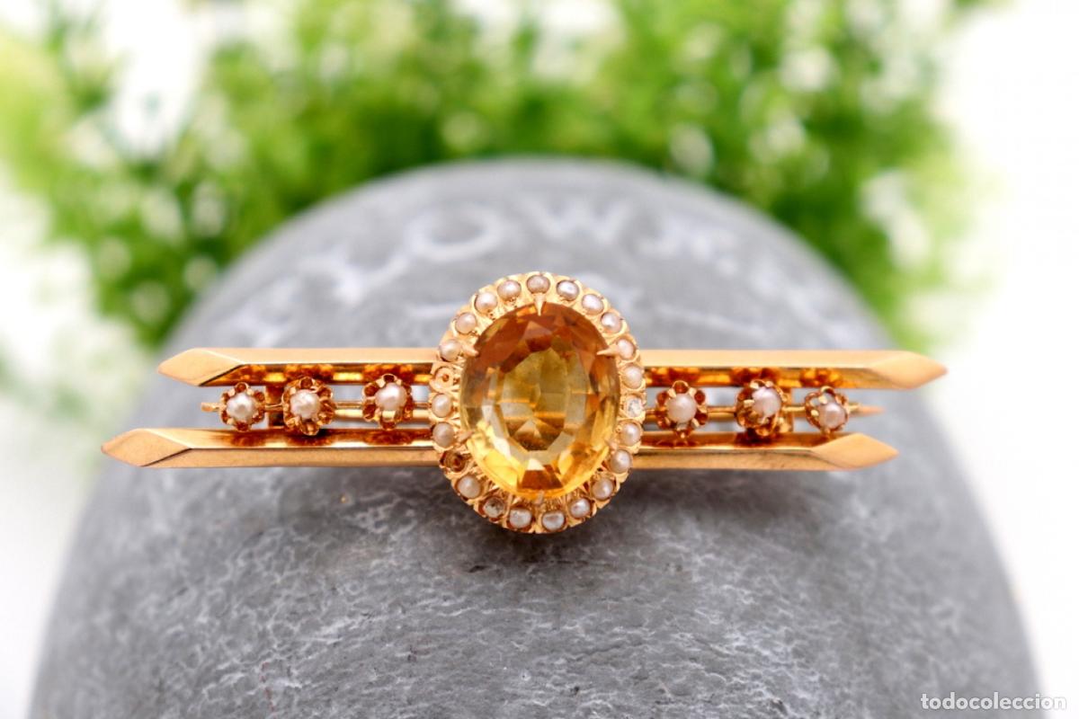 Joyeria: Broche de Oro 19,2K con perlas y citrino - Foto 1