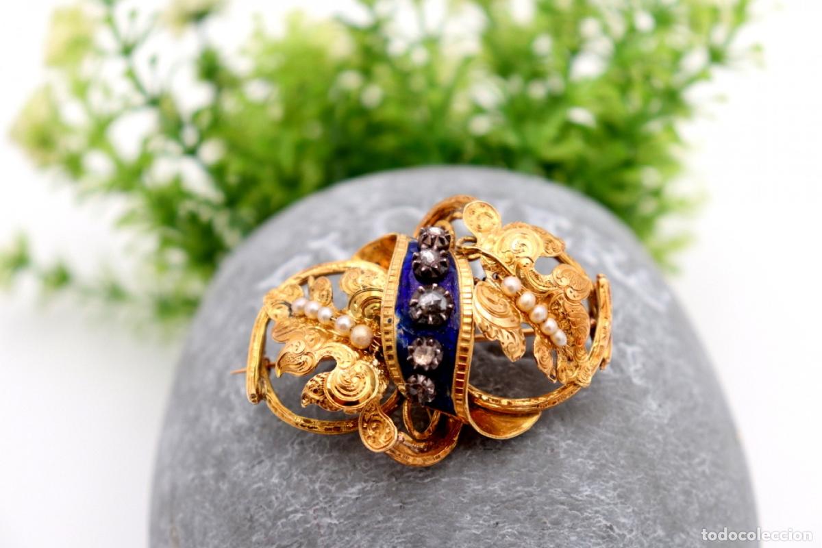 Joyeria: Broche de oro de 19,2 quilates con perlas y diamantes - Foto 1