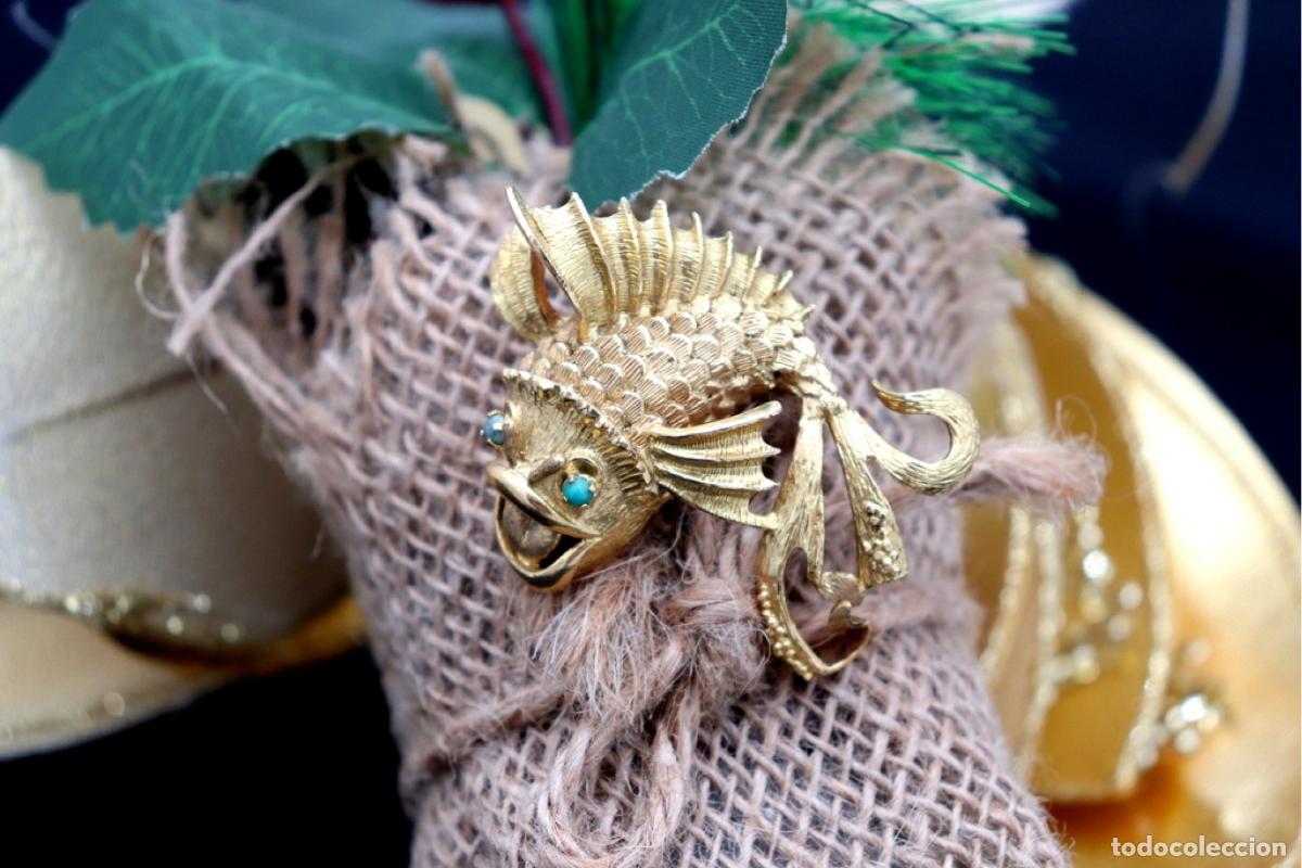 Joyeria: Broche de oro de 19,2 quilates con turquesa - Pez - Foto 2