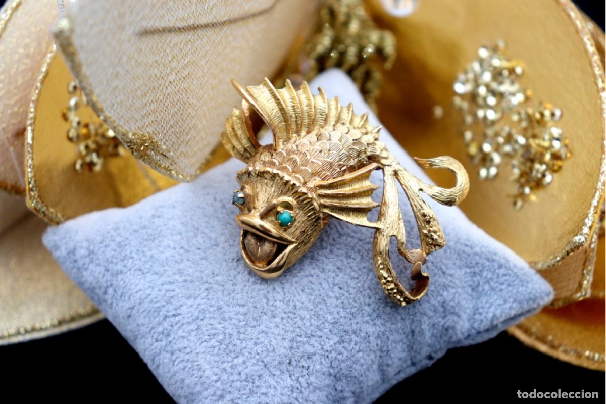 Joyeria: Broche de oro de 19,2 quilates con turquesa - Pez - Foto 5