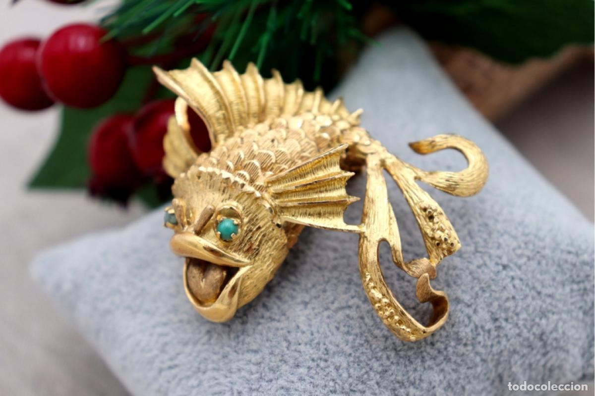 Joyeria: Broche de oro de 19,2 quilates con turquesa - Pez - Foto 7