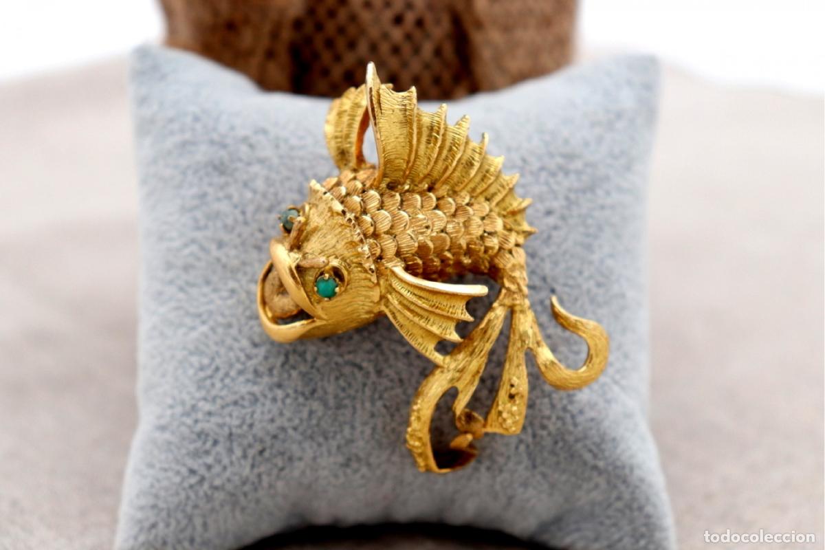 Joyeria: Broche de oro de 19,2 quilates con turquesa - Pez - Foto 8