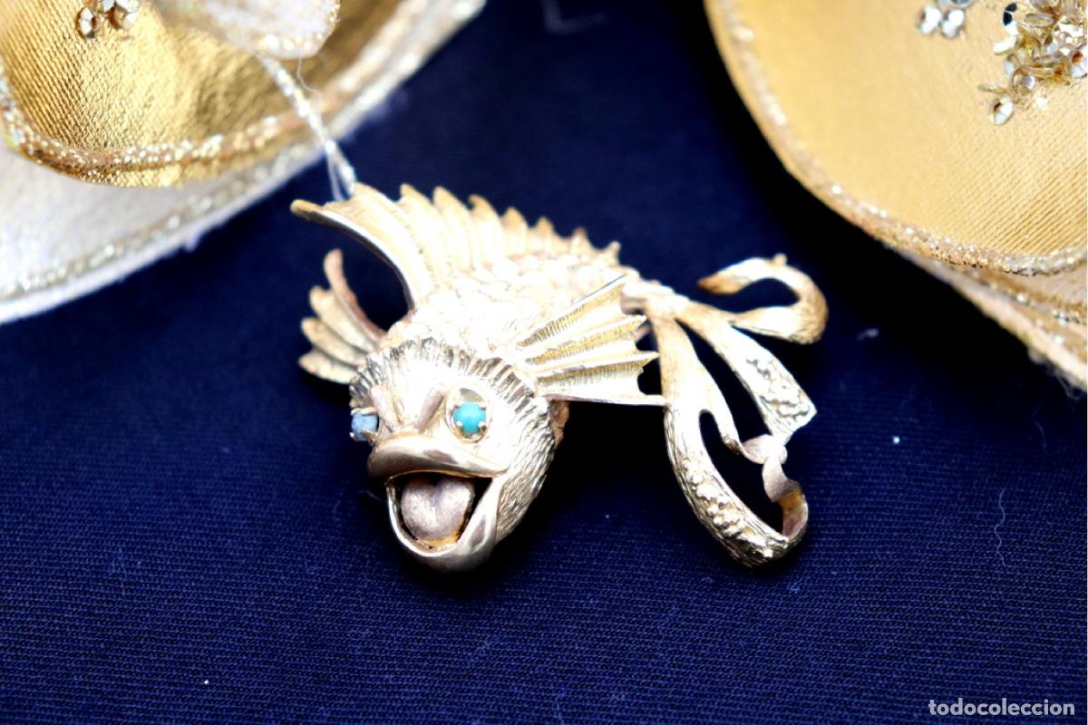 Joyeria: Broche de oro de 19,2 quilates con turquesa - Pez - Foto 1
