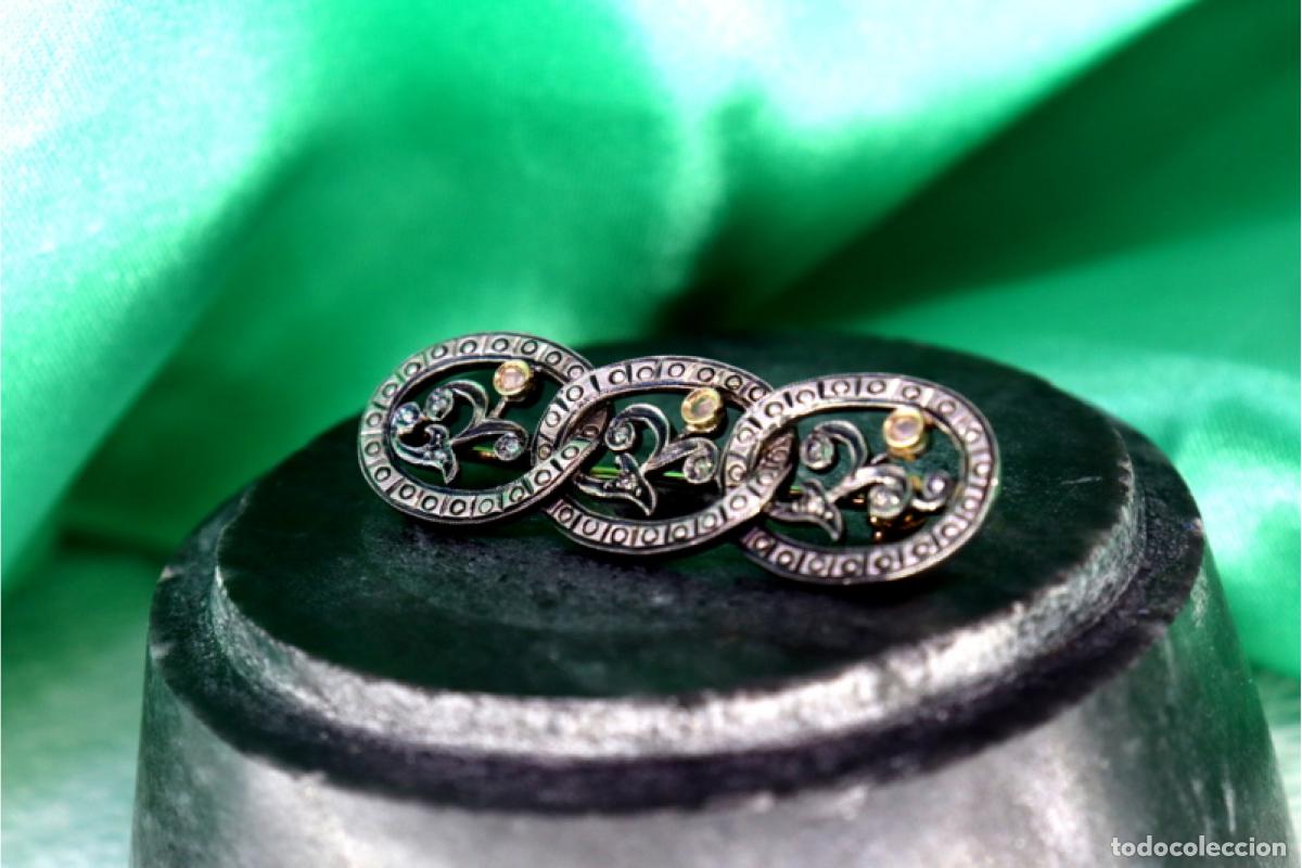 Joyeria: Broche en oro y plata de 19,2K con diamantes. - Foto 2