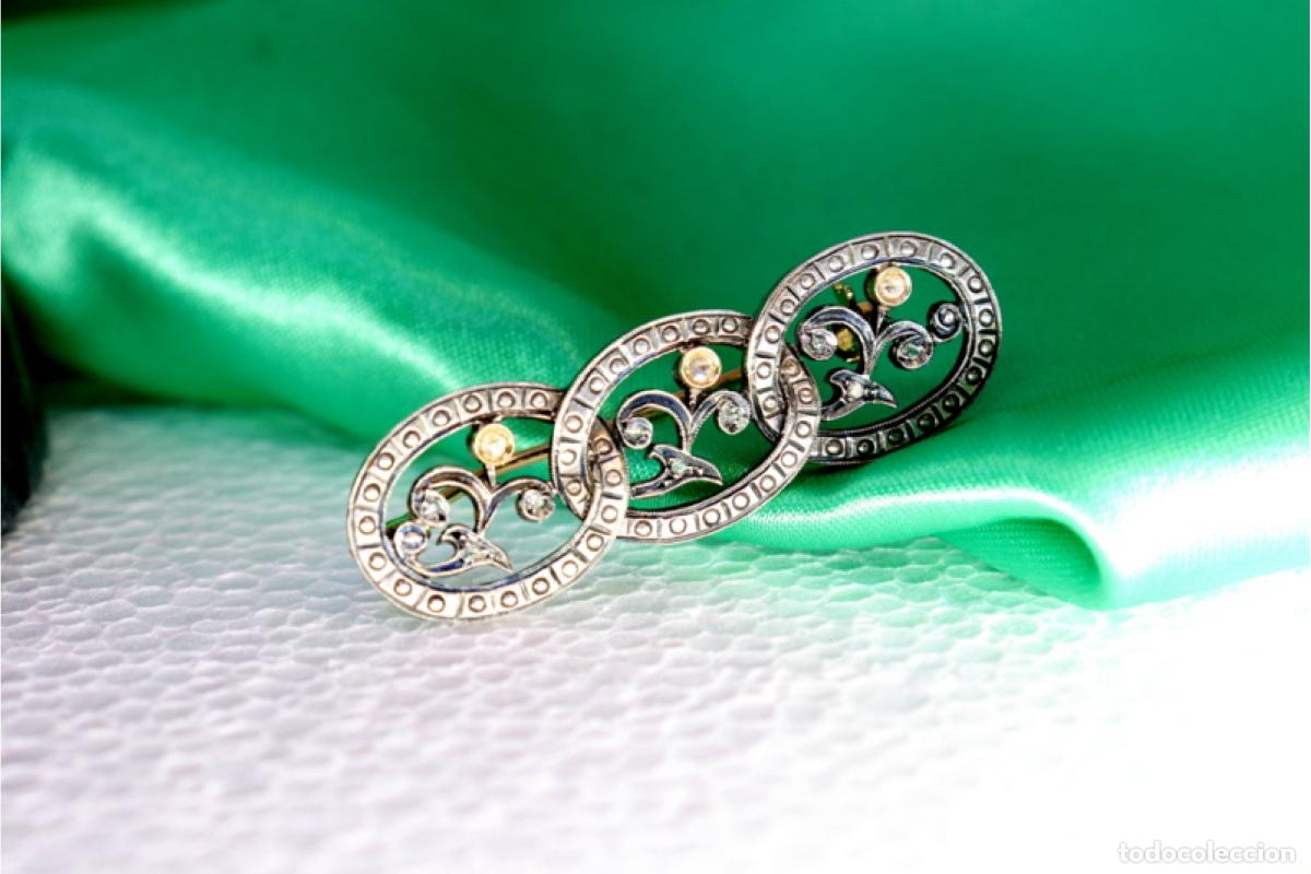 Joyeria: Broche en oro y plata de 19,2K con diamantes. - Foto 6