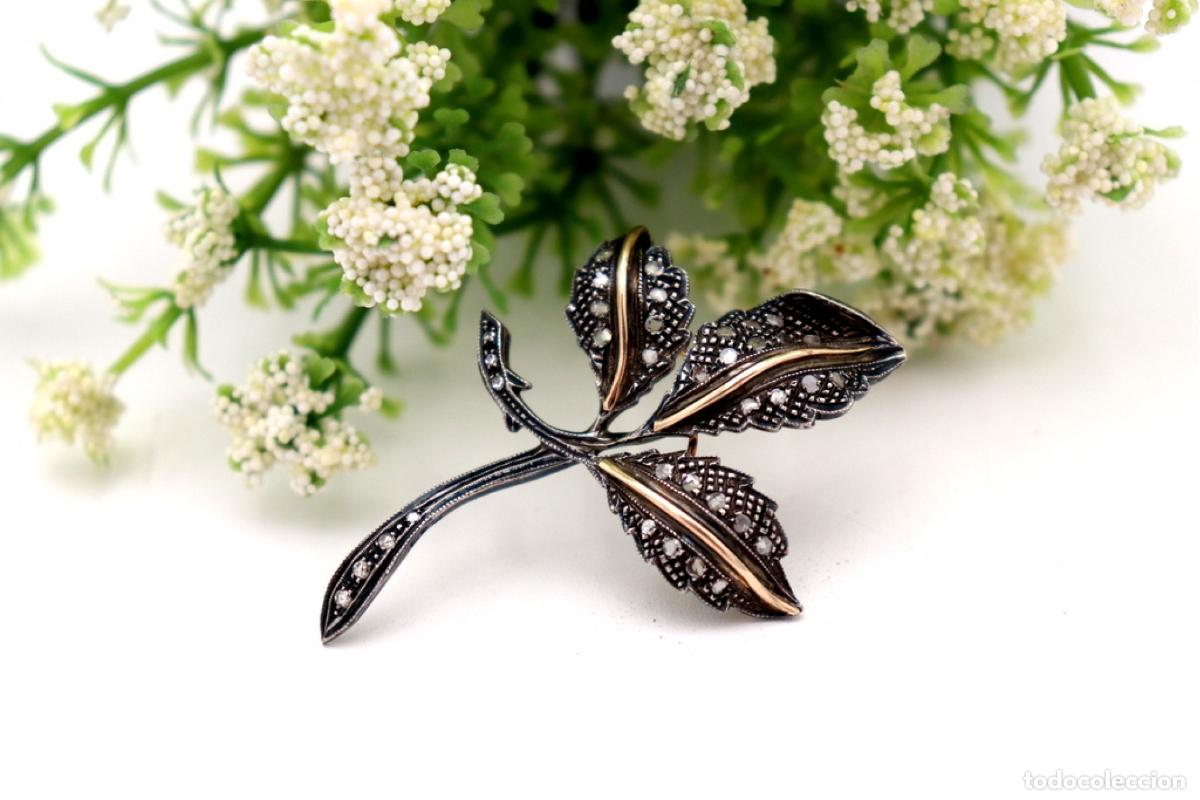 Joaillerie: Broche en oro de 19,2K y plata con diamantes - Flor