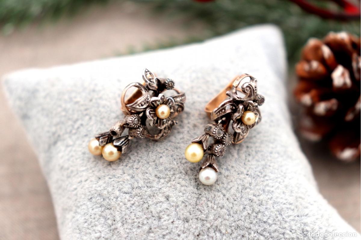 Joyeria: Pendientes en oro de 19,2K y plata con diamantes. - Foto 5