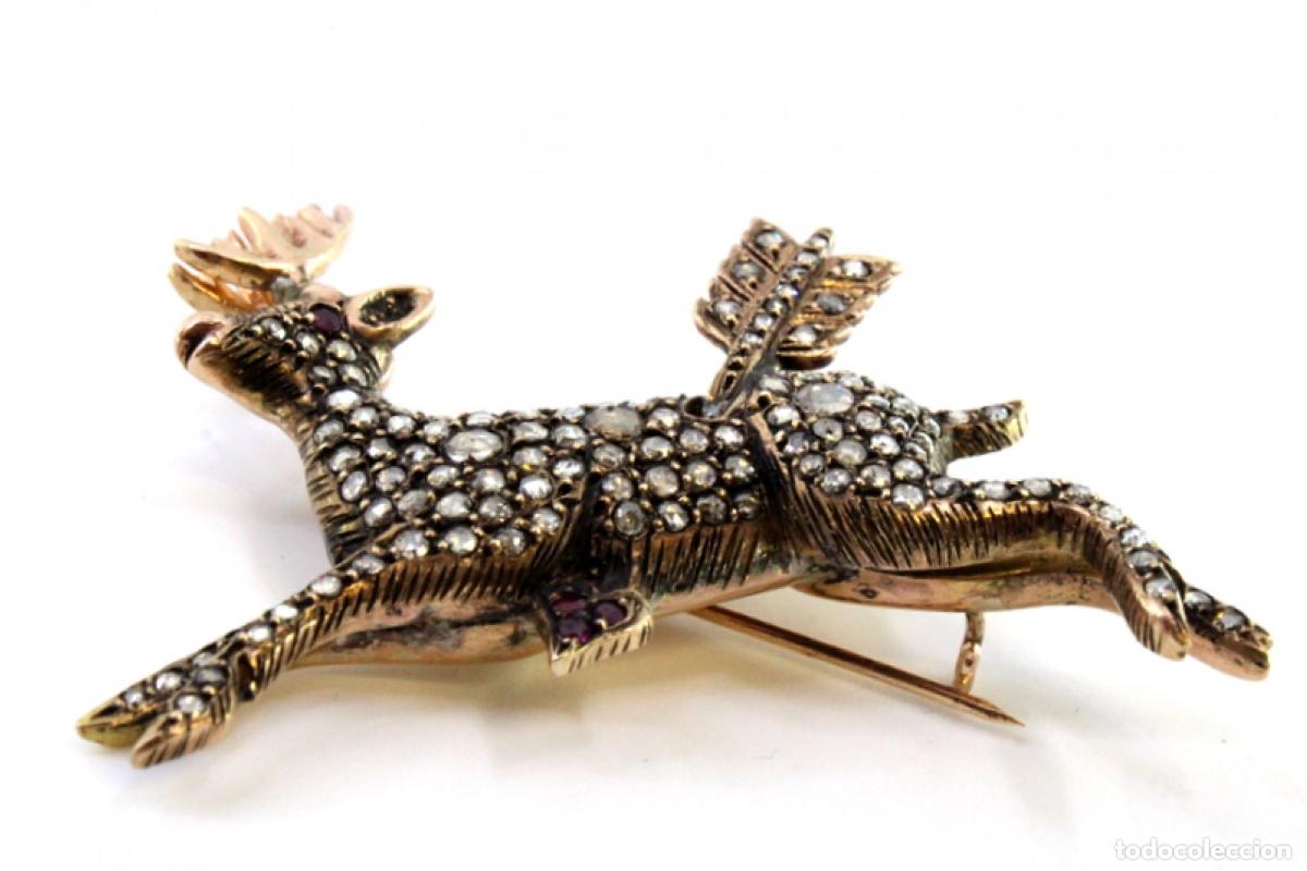Joyeria: Broche de oro con diamantes - Ciervo y flecha de Cupido - Foto 2