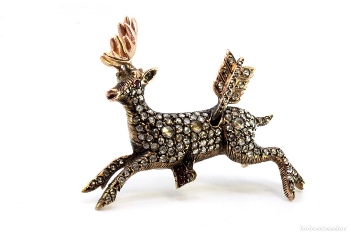 Joyeria: Broche de oro con diamantes - Ciervo y flecha de Cupido - Foto 6