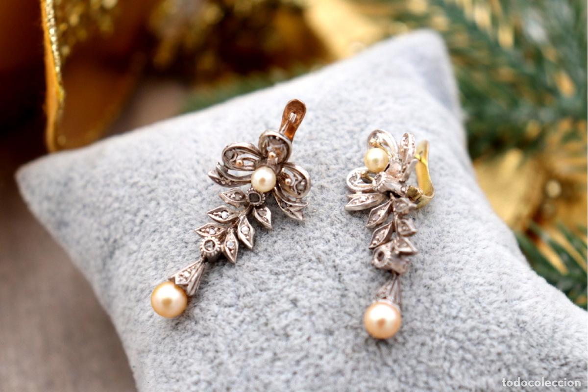 Joyeria: Pendientes en oro de 19,2K y plata con diamantes. - Foto 3