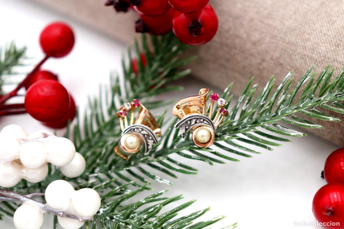 Joyeria: Pendientes en oro de 19,2K y plata con diamantes. - Foto 3