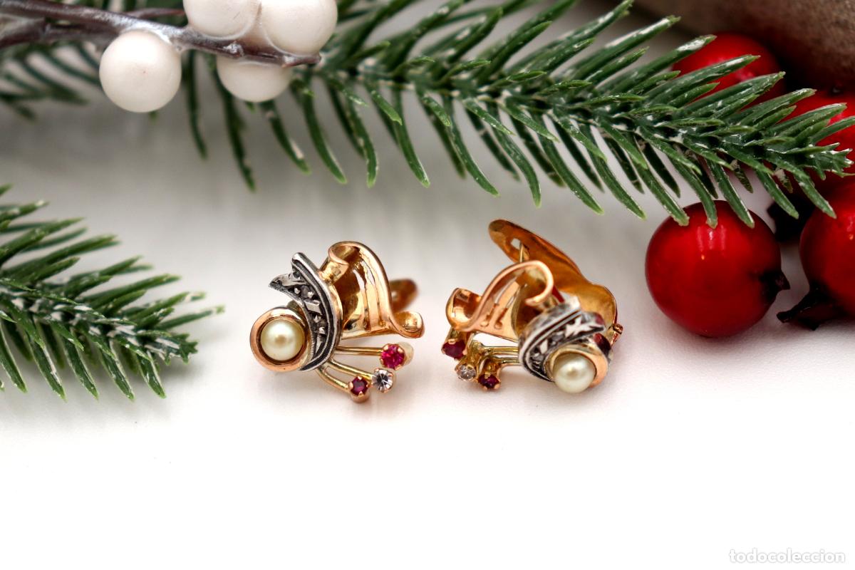Joyeria: Pendientes en oro de 19,2K y plata con diamantes. - Foto 4
