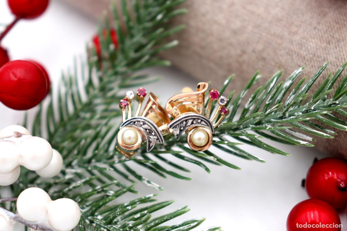 Joyeria: Pendientes en oro de 19,2K y plata con diamantes. - Foto 5