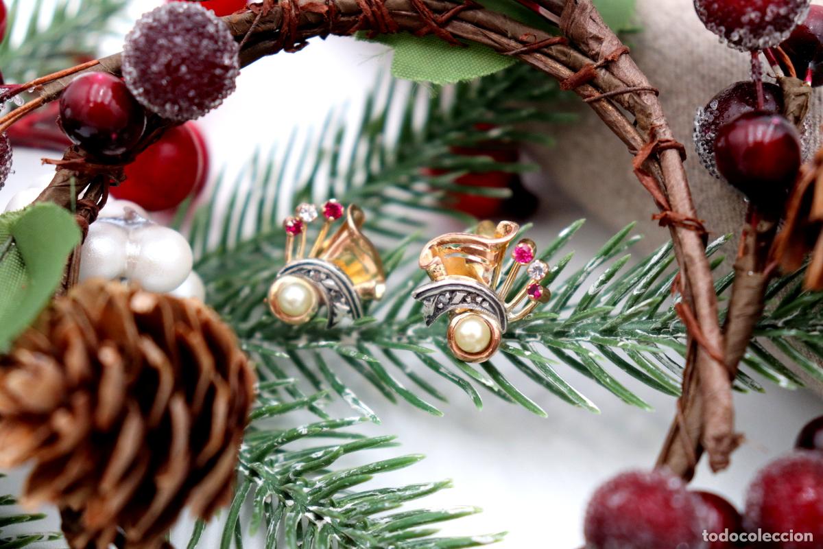 Joyeria: Pendientes en oro de 19,2K y plata con diamantes. - Foto 1