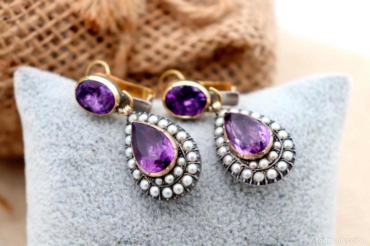 Joyeria: Pendientes en oro de 19,2K y plata con amatistas. - Foto 2