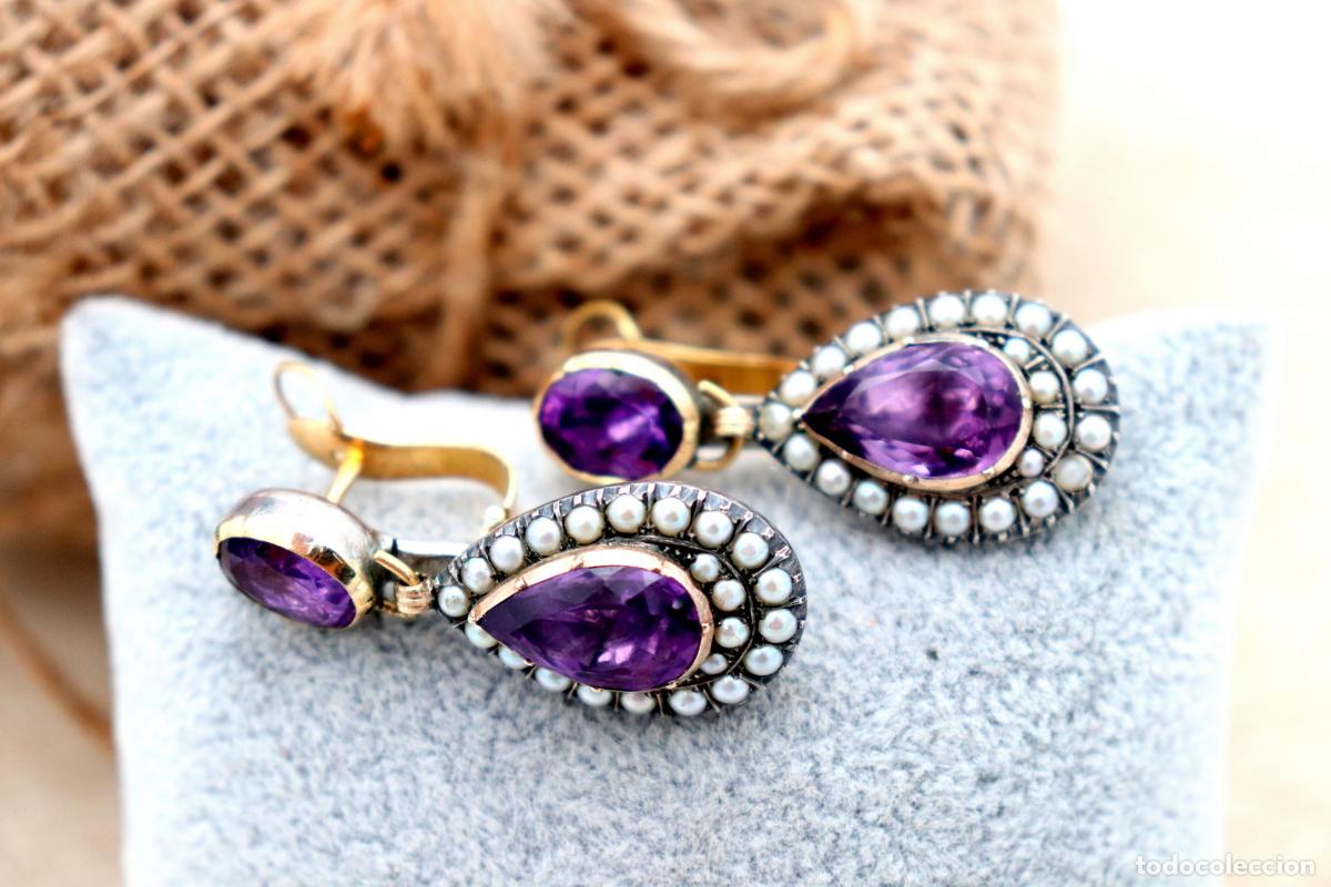 Joyeria: Pendientes en oro de 19,2K y plata con amatistas. - Foto 3