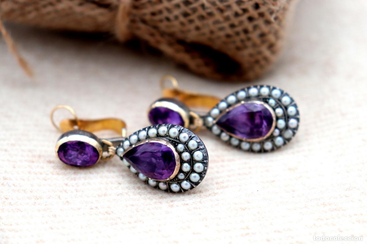 Joyeria: Pendientes en oro de 19,2K y plata con amatistas. - Foto 4