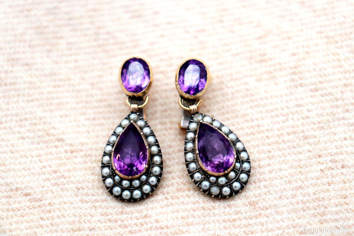 Joyeria: Pendientes en oro de 19,2K y plata con amatistas. - Foto 5