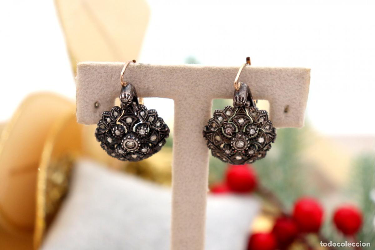 Joyeria: Pendientes en oro de 19,2K y plata con diamantes. - Foto 3