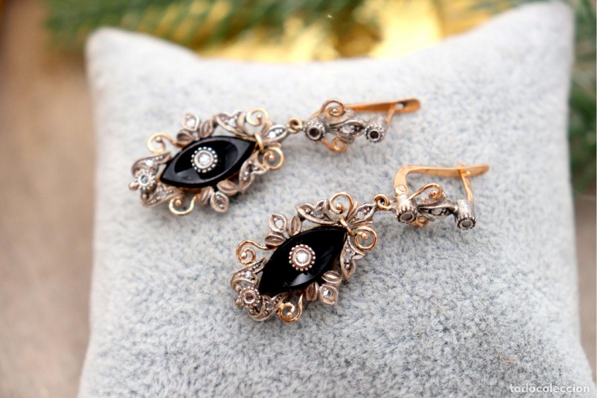 Joyeria: Pendientes en oro de 19,2K y plata con diamantes. - Foto 3
