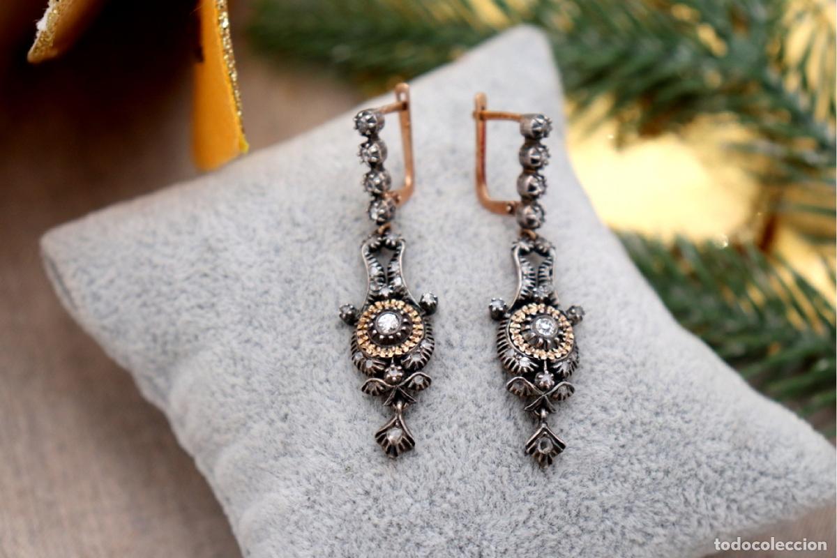Joyeria: Pendientes en oro de 19,2K y plata con diamantes. - Foto 2