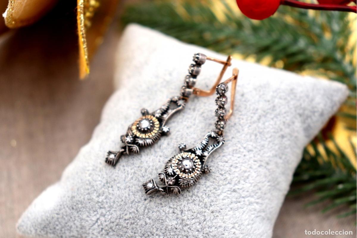 Joyeria: Pendientes en oro de 19,2K y plata con diamantes. - Foto 3