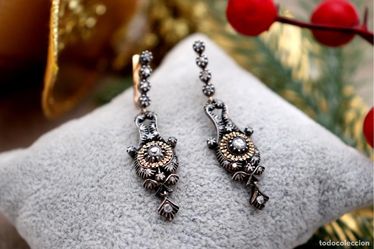 Joyeria: Pendientes en oro de 19,2K y plata con diamantes. - Foto 1