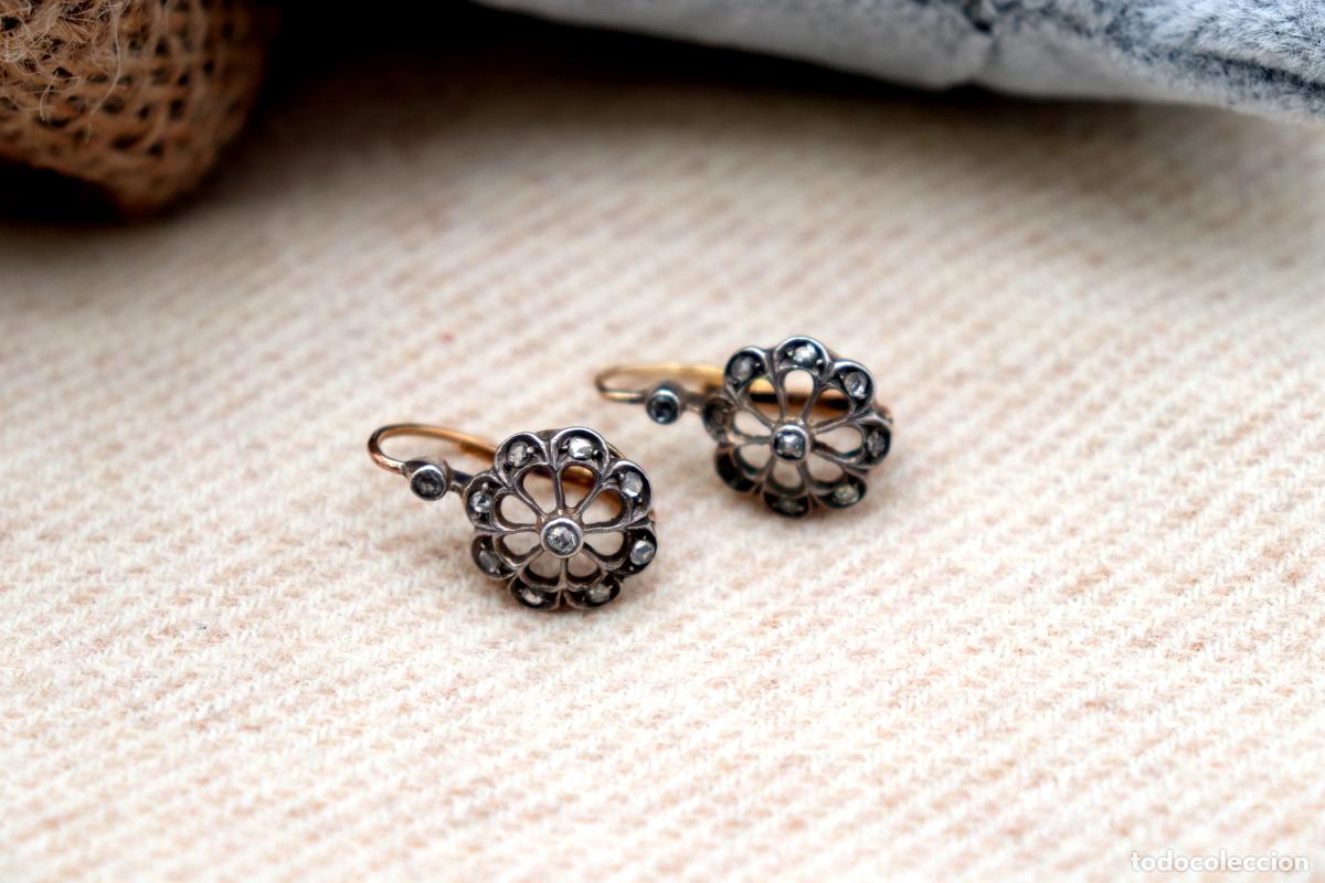 Joyeria: Pendientes en oro de 19,2K y plata con diamantes. - Foto 5