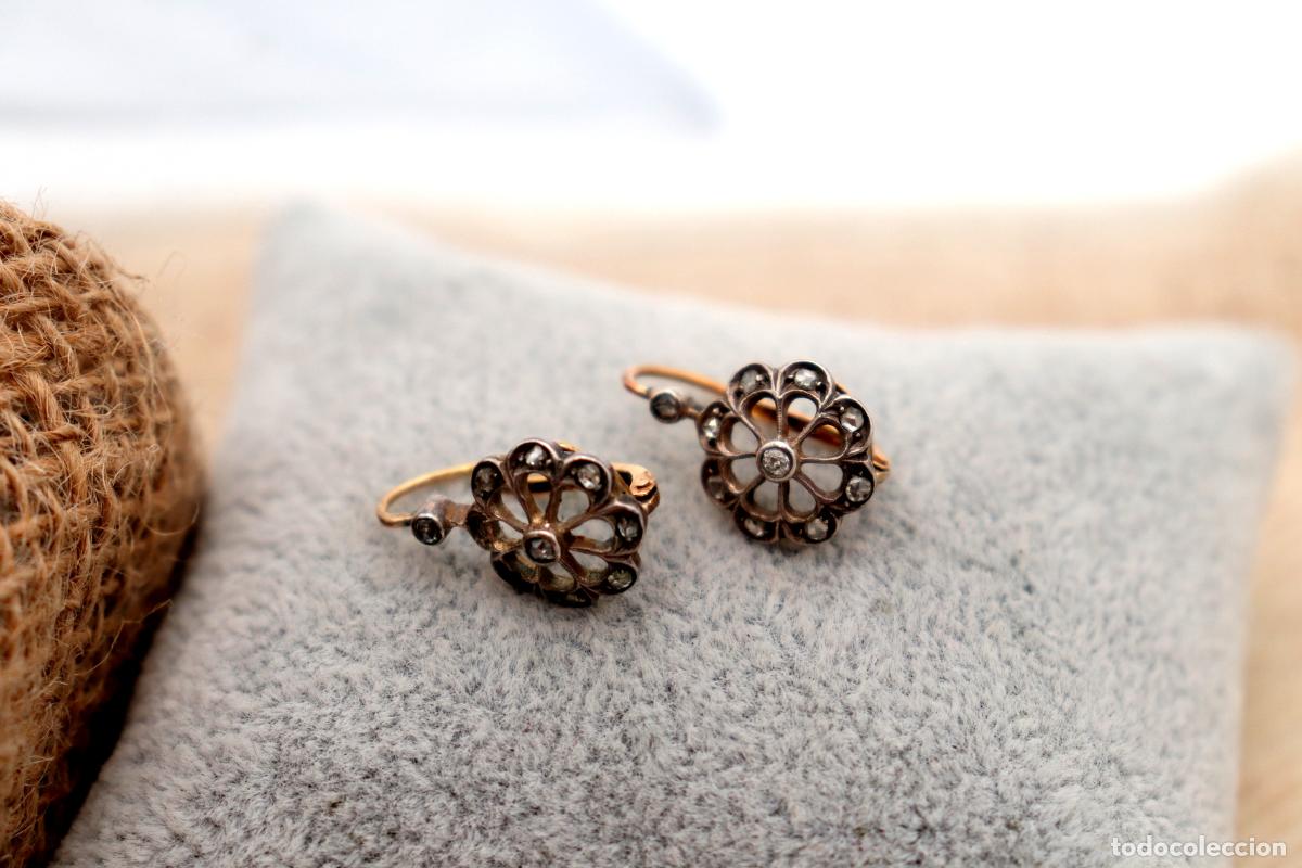 Joyeria: Pendientes en oro de 19,2K y plata con diamantes. - Foto 1