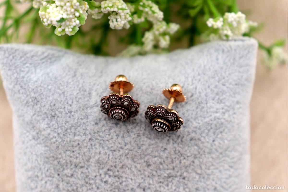 Joyeria: Pendientes en oro de 19,2K y plata con diamantes. - Foto 4