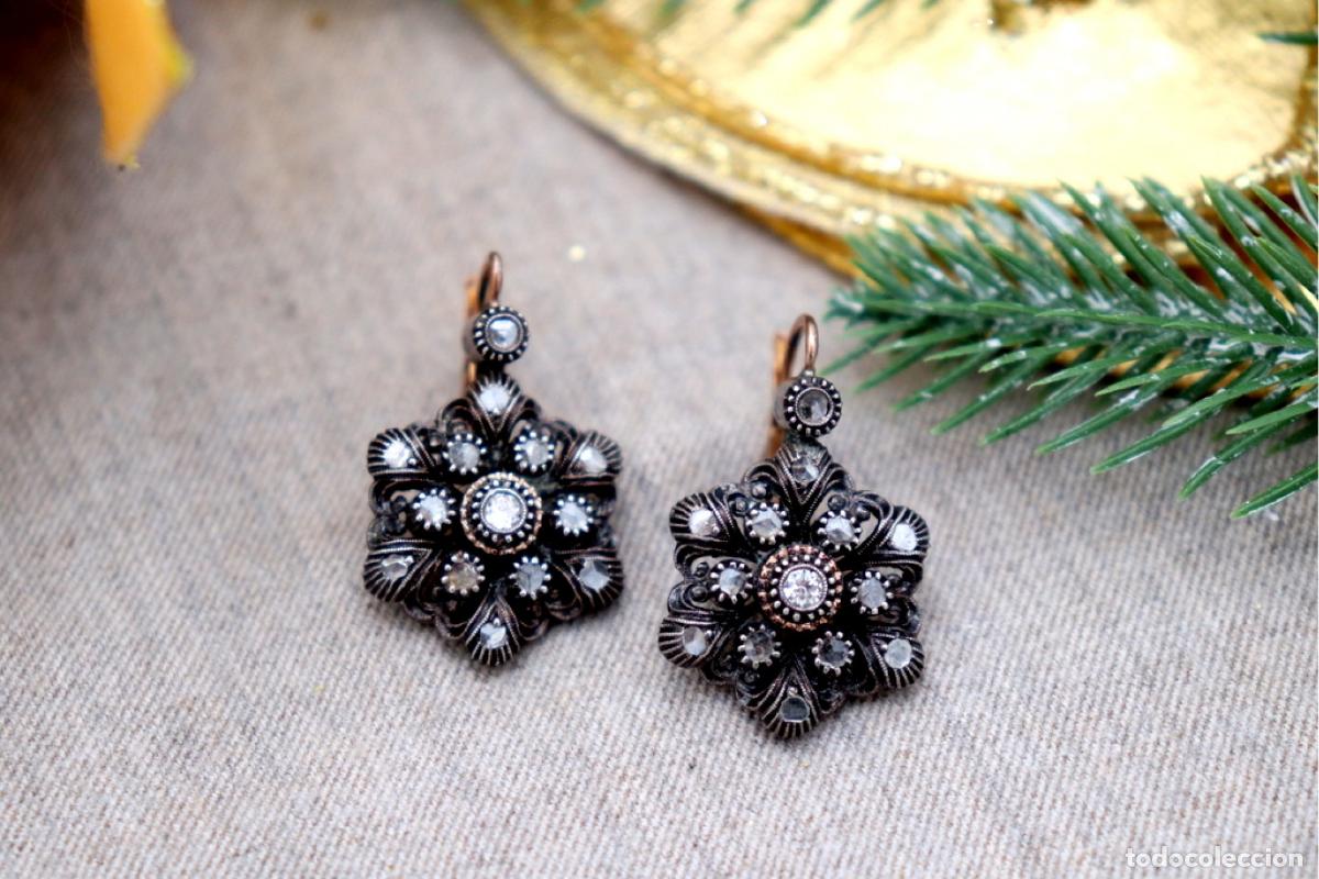 Joyeria: Pendientes en oro de 19,2K y plata con diamantes. - Foto 2