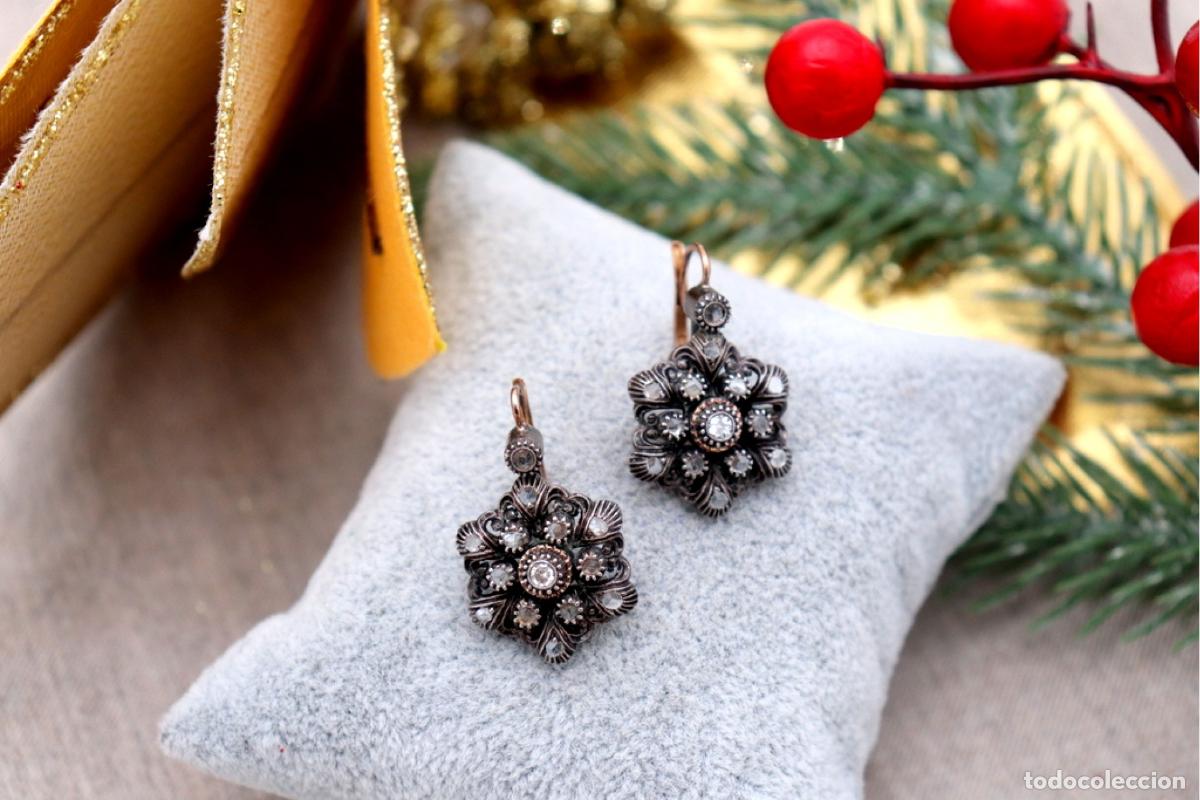 Joyeria: Pendientes en oro de 19,2K y plata con diamantes. - Foto 4