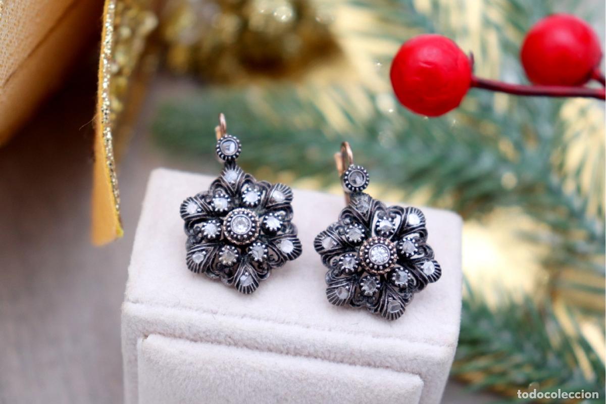 Joyeria: Pendientes en oro de 19,2K y plata con diamantes. - Foto 1