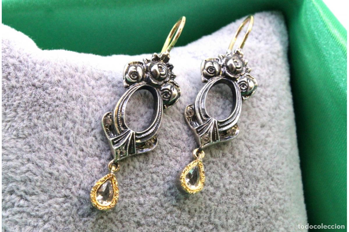 Joyeria: Pendientes en oro de 19,2K y plata con diamantes. - Foto 3