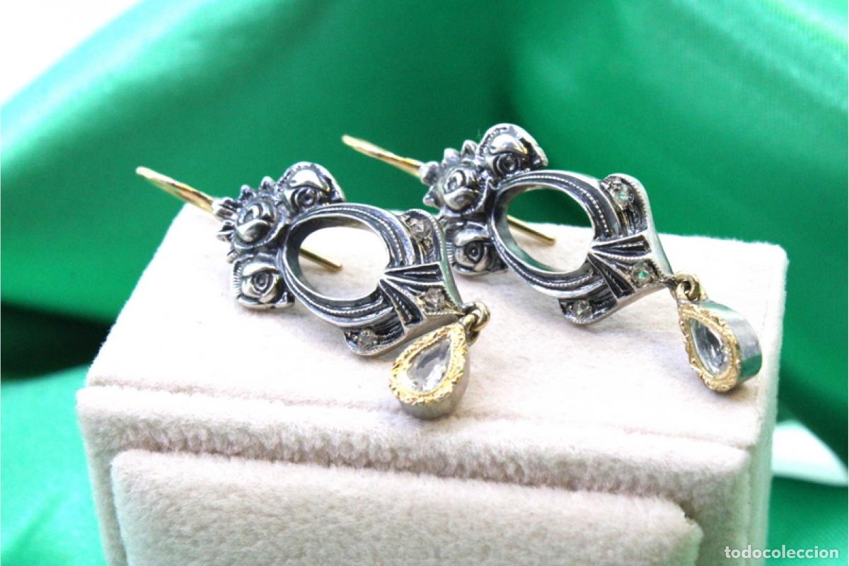 Joyeria: Pendientes en oro de 19,2K y plata con diamantes. - Foto 5
