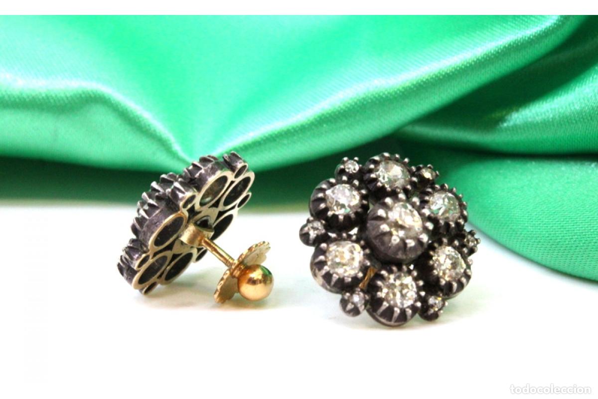 Joyeria: Pendientes en oro de 19,2K y plata con diamantes. - Foto 2